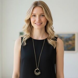 NWT LOFT Women’s Long Statement Necklace with Sunburst Pendant Neutral